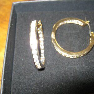 Vintage Gold Cubic Stone Hoop Earrings.